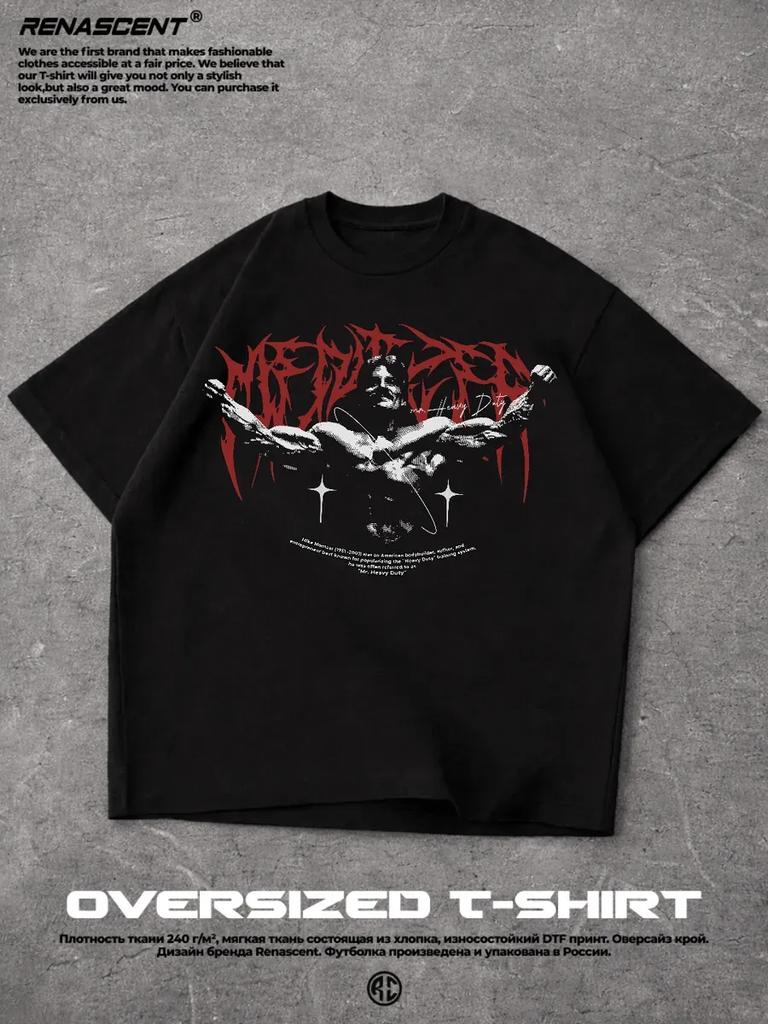 Oversized GYM T-Shirt with Mike Mentzer Print, Black
