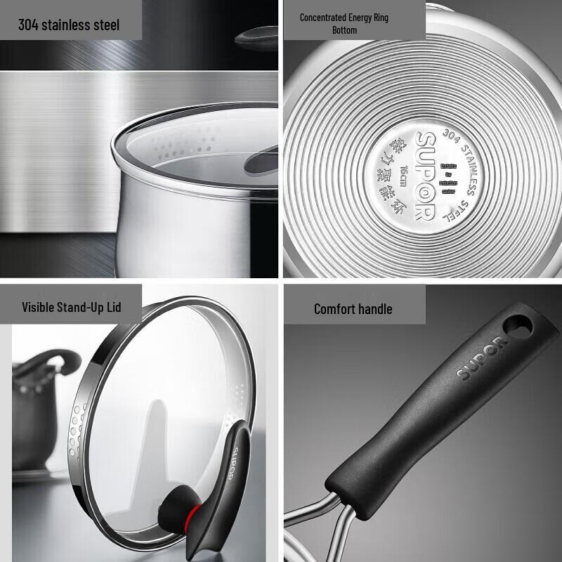 Supor 304 Stainless Steel Saucepan with Standable Lid