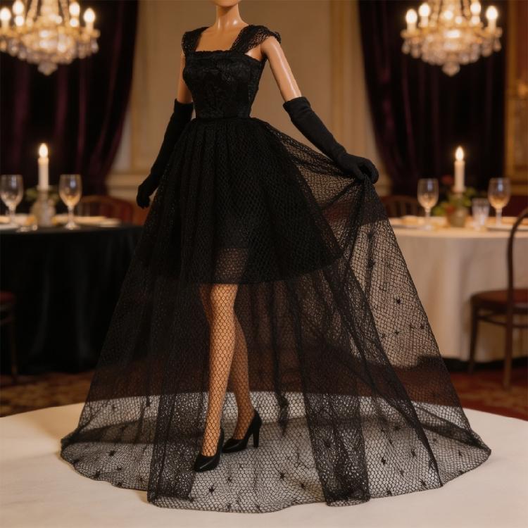 Tulle Overskirt Doll Gown Outfit for 30 cm Dolls, Formal Clothing Accessory for Costume Styling, Display, and Photos