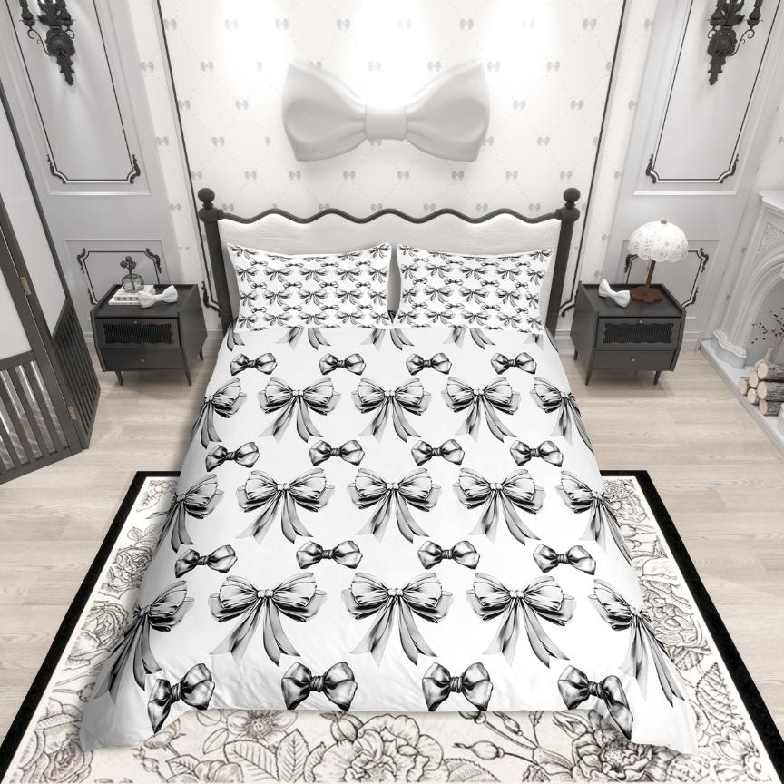 Homewish Kawaii Ribbon Bowknot Duvet Cover SetDreamy Princess Bedding SetCartoon Bow Comforter Cover Set