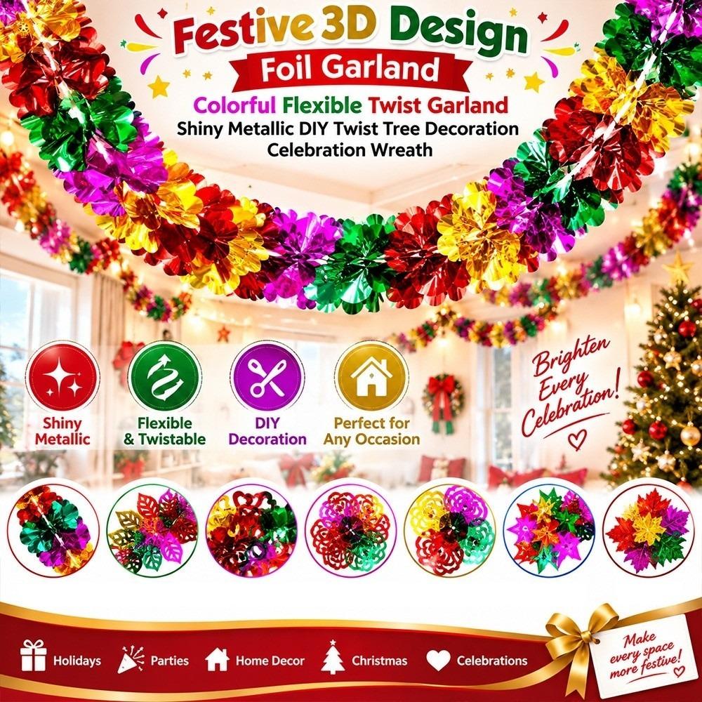 Bunte Folien-Girlande 3D-Design Weihnachts-Girlande Festliche Folien-Dekorationen Hängende Ornamente