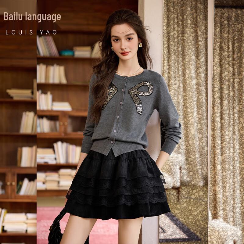 

Women s Sequin Bow Round Neck Knit Cardigan XL