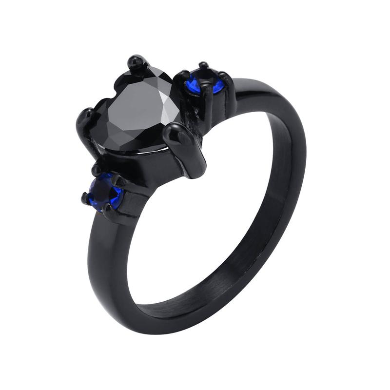 

Gothic Black Zircon Couple Rings Stainless Steel Band With Blue Accent Stones Statement Jewelry For Men Women Valentine s Gift 6