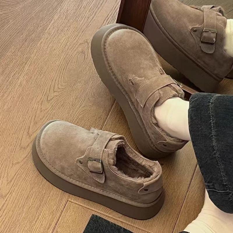 Cotton shoes women's winter velvet outer wear new one-pedal thick-soled heightening big-headed bread shoes snow boots
