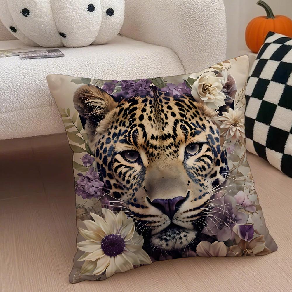 Spotted Majestic Leopards Animals Cushion Cover Throw Pillow Cover Hidden Button Durable Polyester Chair Cushion