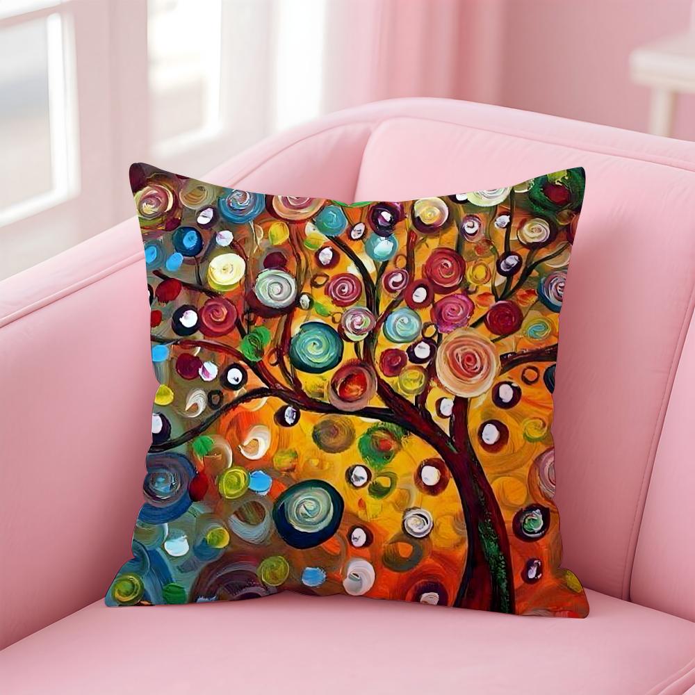 Colored Tree Anime Cushion Cover Pillow Case Soft Friendly Fabric  Concealed Zipper