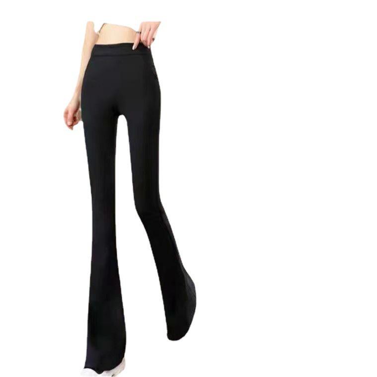 Women's Spring/Autumn Black High-Waisted Elastic Slimming Bell-Bottom Micro-Flare Pants