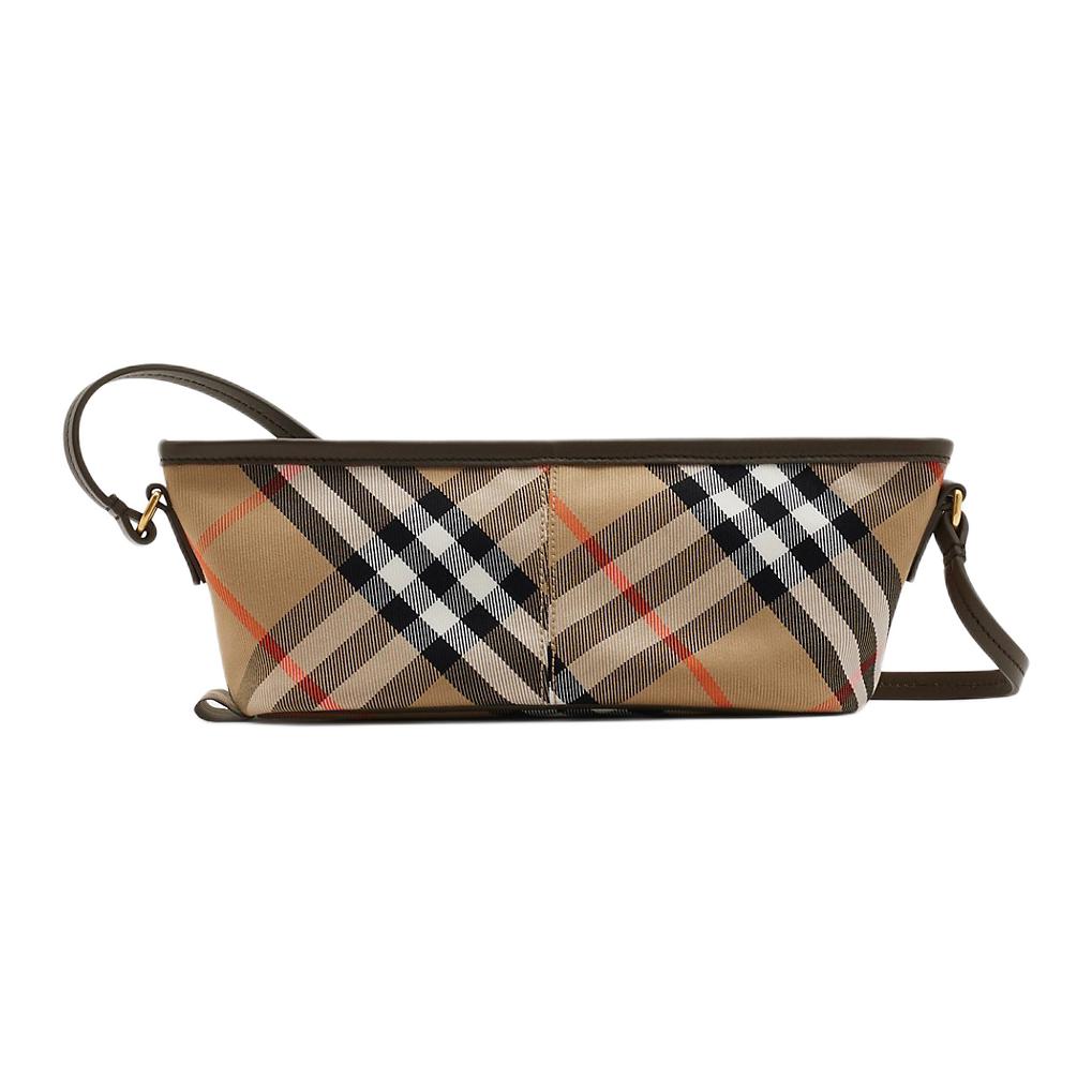 Burberry Controlla Accenti Metallici Sfilacciati Misto Cotone Mini Borsa a Spalla Borse da Donna Beige 80952961