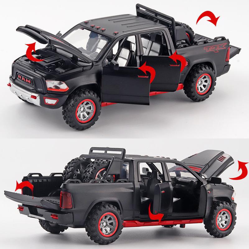 Boxed Dodge Ram TRX Pickup Truck Model: Alloy Simulation, Pull Back Toy with Spare Tire, Sound, and Light.