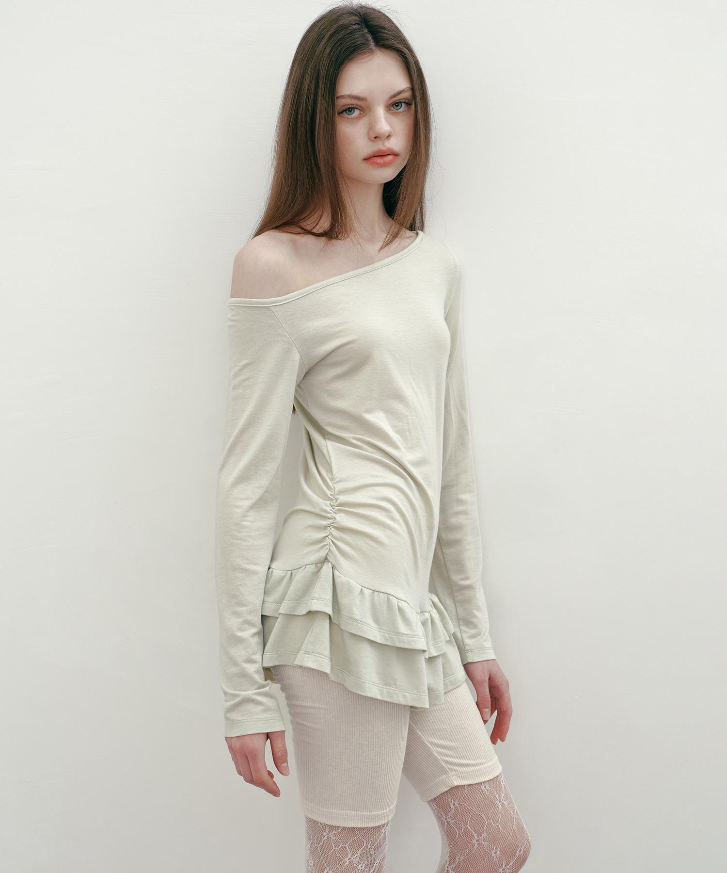 Margarine Fingers One Shoulder Frill T (Mint)
