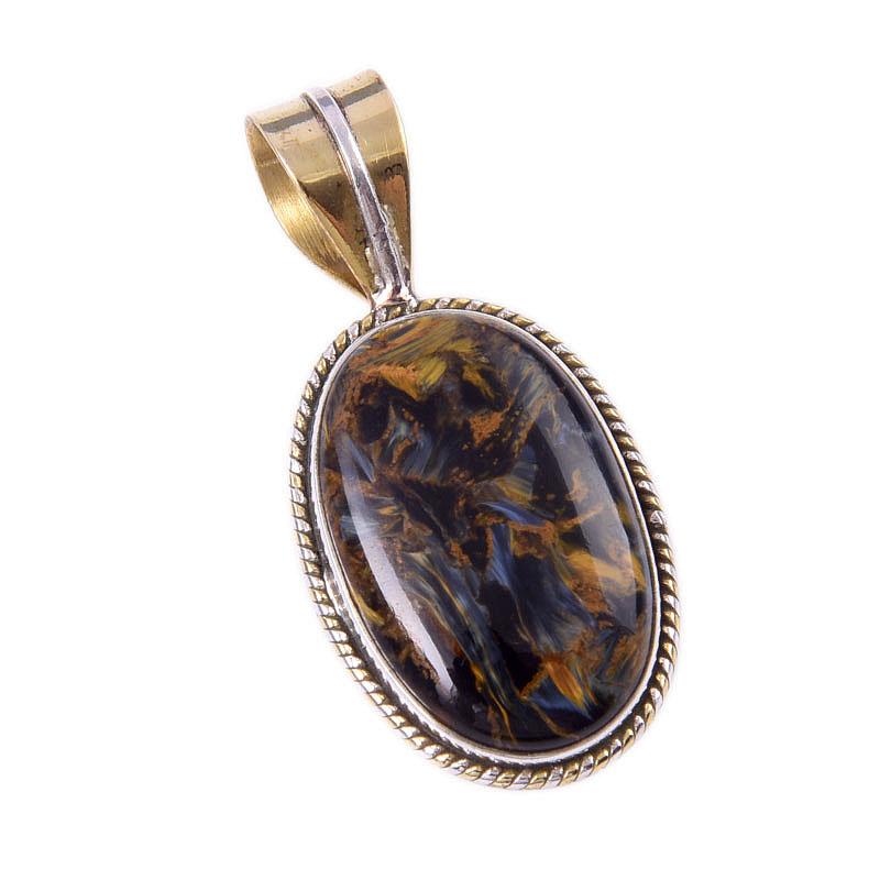Pendentif bicolore en argent sterling 925 et pierre précieuse naturelle de piétersite, 3,2 cm, w5M36