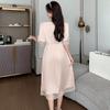 Ladies Summer Sexy Lace Sleepwear Short Sleeve Nightdress Women's Ice Silk Long Dress Bowknot Homewear