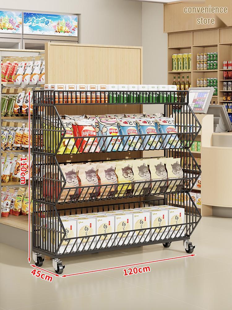 Multi-Layer Snack Display Rack with Wheels for Supermarket or Convenience Store