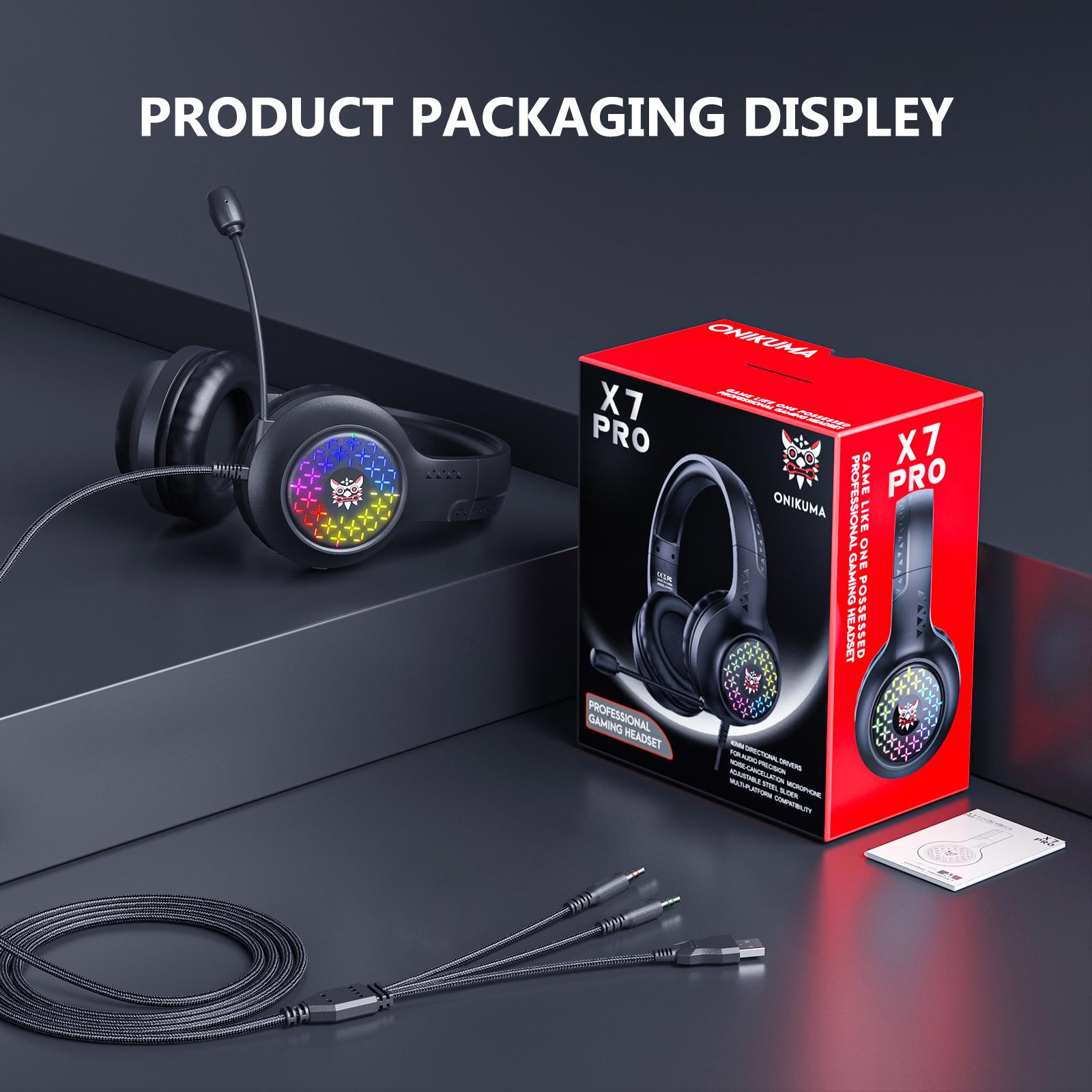 

Onikuma X7 Pro Проводные наушники Высококачественное шумоподавление RGB Дыхательная подсветка 3,5 мм USB Стерео Игровая гарнитура с микрофоном для компьютера Package size:21*18*10.5cm чёрный