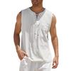 Men Crew Neck Lace Up Sleeveless Linen Tank Top Front Pocket Casual Breathable Summer Beach Vest Tops