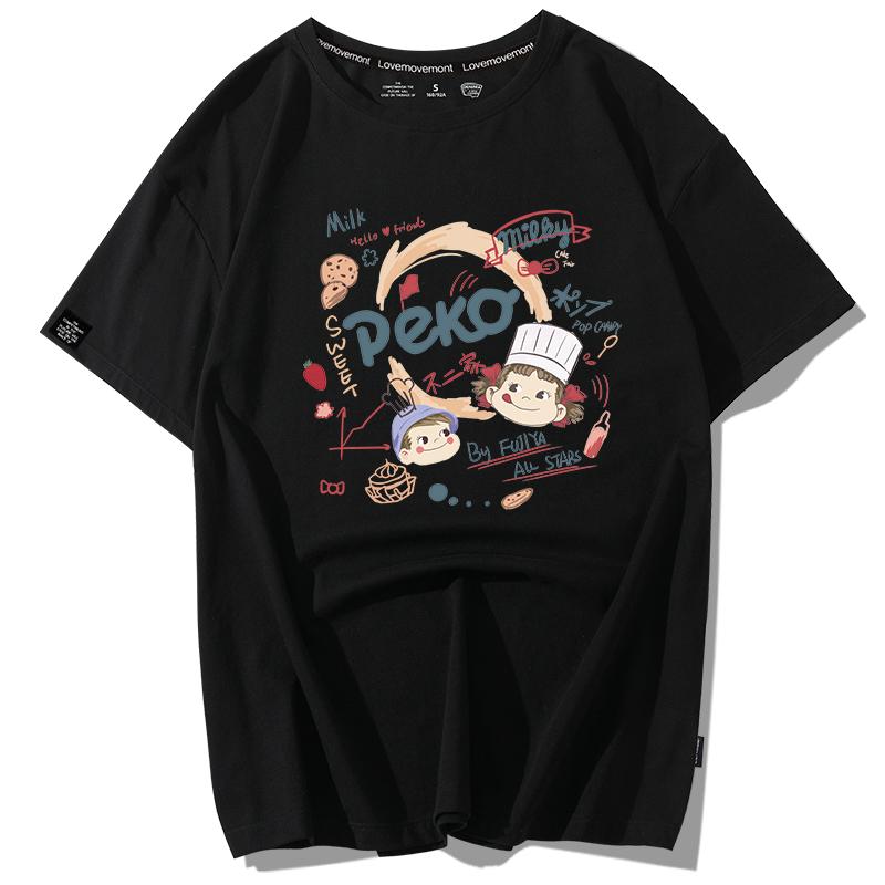 Summer Street Sle Cartoon Print ort Sve Women's T-irt Loose Fit Large Size Couple's Clothing Hong Kong Sle BF Top