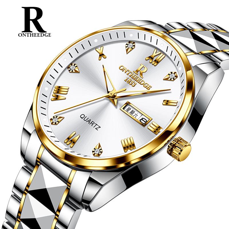 Bestseller Herren Quarz Wasserdicht Leuchtend Stahlband Armbanduhr