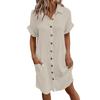 Fashion Women's Summer Casual Short Sleeve V-Neck Button Dress