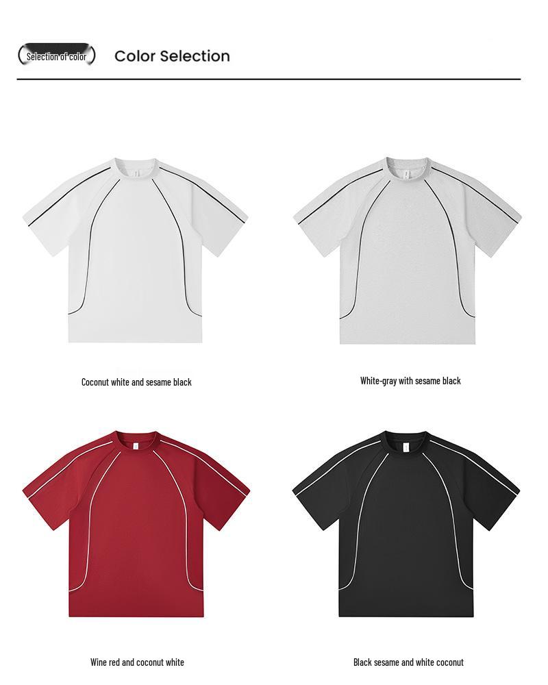 Summer Raglan Color Block Short Sleeve T-Shirt, Trendy American High Street Brand, 250g Pure Cotton, Loose Casual Fit