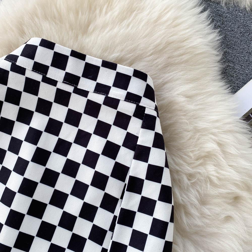 Plaid Skirt Women's Spring And Summer Niche Split One-Step Skirt Medium Long High Waist A-Shaped Hip Wrap Skirt