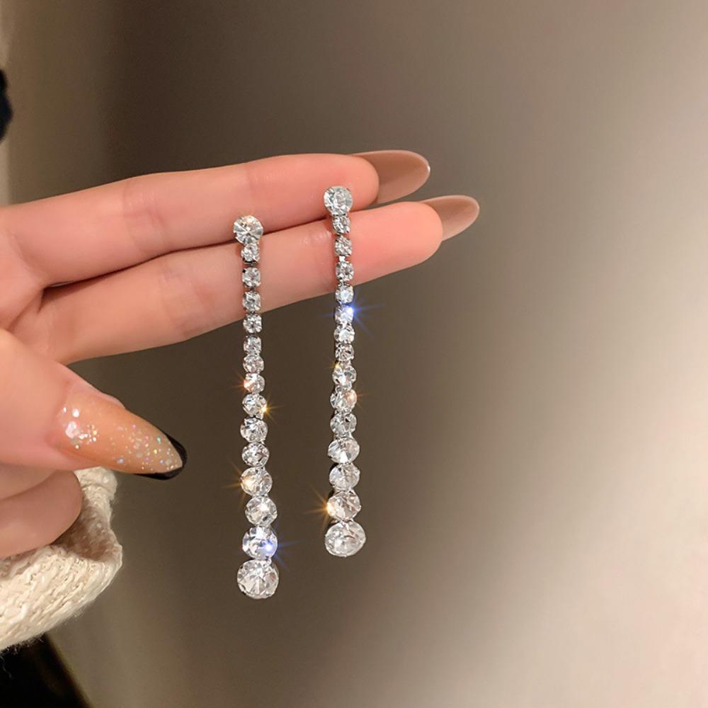 Temperament Luxury Super Sparkly Zircon Long Tassel Dangle Earrings for Women Korean Bride Wedding Engagement Jewelry Accessory