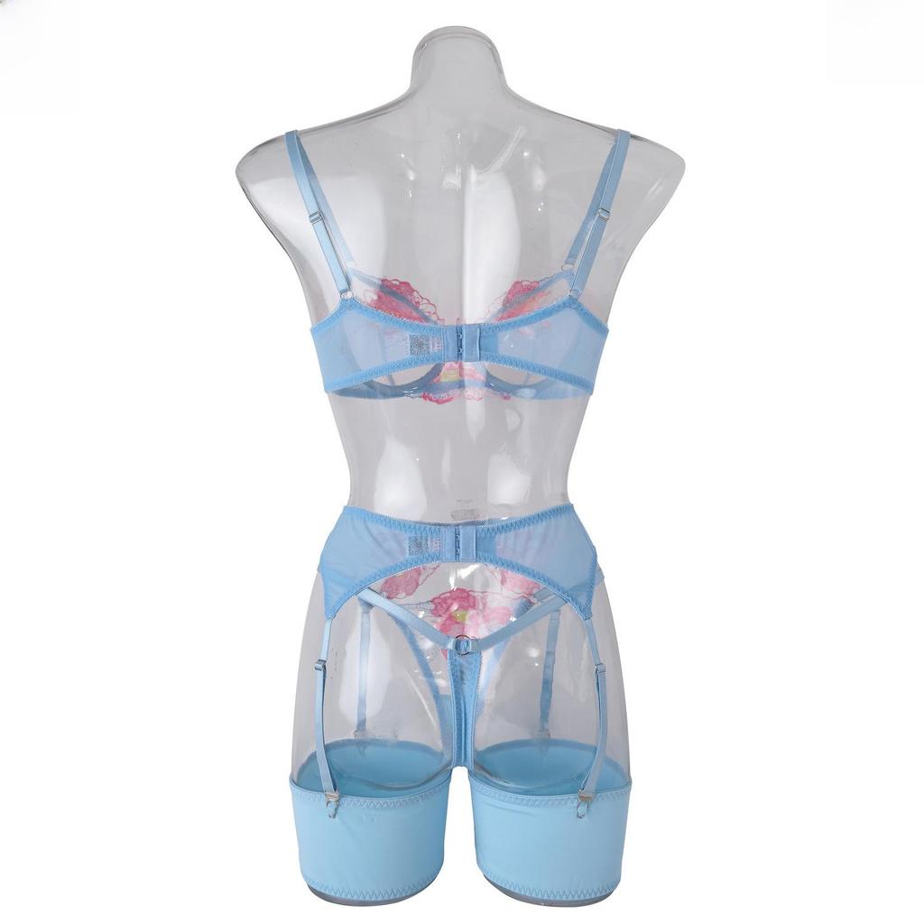 Lusha Seksowny Haftowany Siateczkowy Zestaw Bielizny z Paskiem do Pończoch (Model XYH0348)