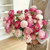 3 Heads Artificial Peonies Bouquet Fake Silk Peony Flowers Faux Wedding Bouquets for Home Party Festival Decoration