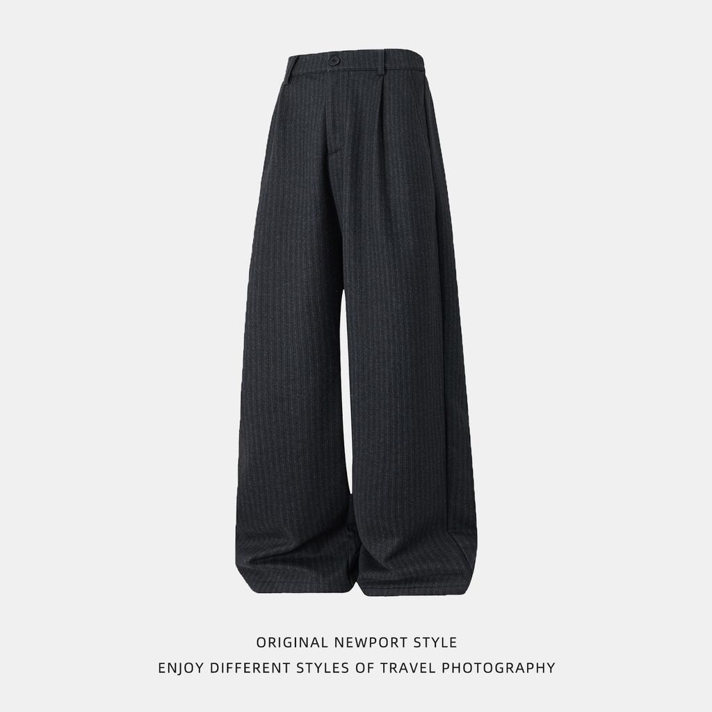 | Imitation woolen texture drape pants men's autumn heavy loose casual pants retro vertical striped long pants