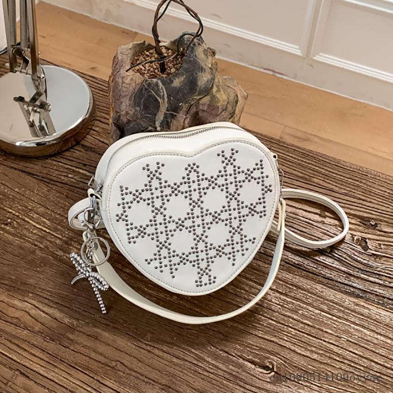 Mini Shoulder Bag Chain Elegant Crossbody Heart Shaped PU Leather Heart-shaped Crossbody Bags Rhinestones Evening Clutch Bag