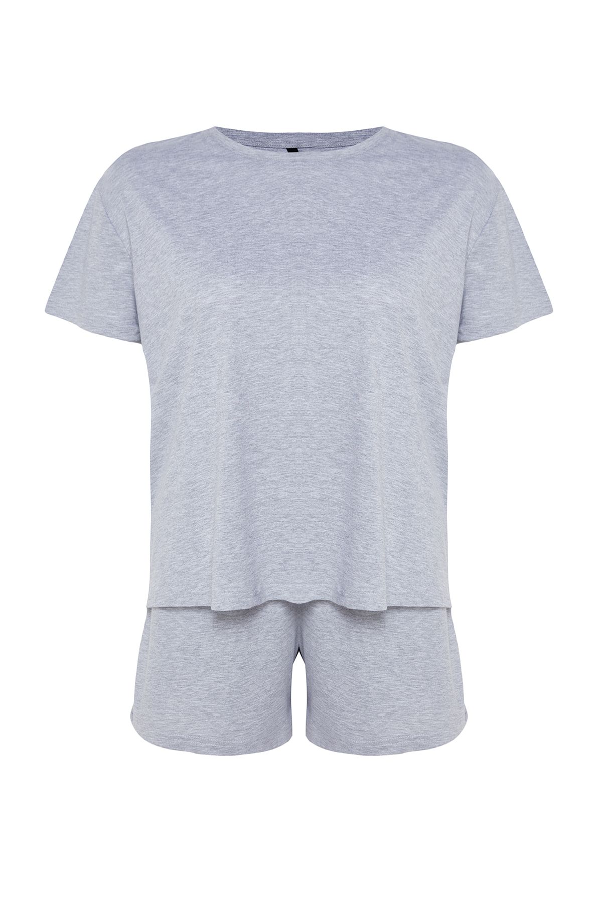 

Women s Style Plus Size Gray Melange Back Printed Knitted Pajama Set 2XL