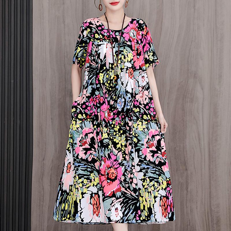 Summer Oversize Dresses Elegant Short Sleeve Plus Size Long Dress Women