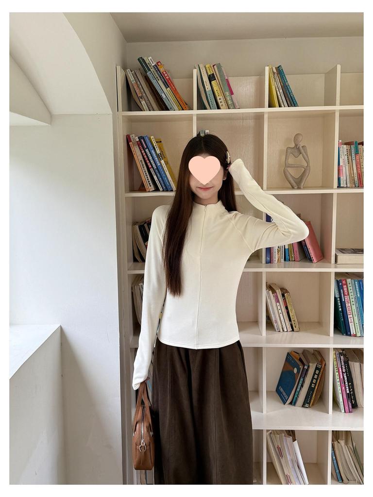 Women's Fleece-Lined Half-Zip Turtleneck Long-Sleeve Base Layer for Autumn/Winter