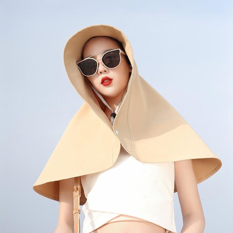 Portable Neck Guard Shawl Sun Hat Face-covering Fisherman Hat with Snap Button Sunscreen Surprise Gift for Girlfriend