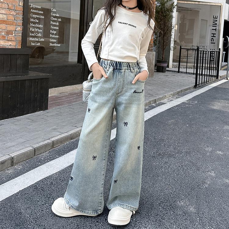 Girls' Jeans for Spring and Autumn Children's Straight Leg Pants for Outerwear Loose and Wide Leg Pants for Spring