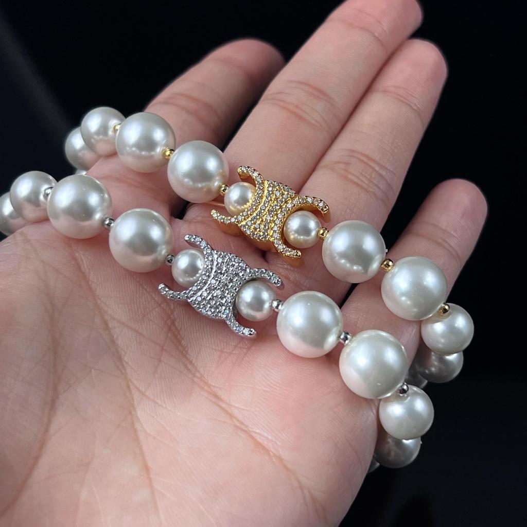 Saijia Zweiseitige Gewebte Schlangenknochen-Halskette mit Perlenarmband und Diamant-Logo - Europäischer und Amerikanischer Luxusstil.