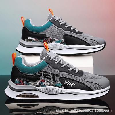Travel Shoes Spring New Style Men's Fashionable Casual Air Cushion Soft Sole Running Shoes Flying Mesh Trendy Sports Shoes
