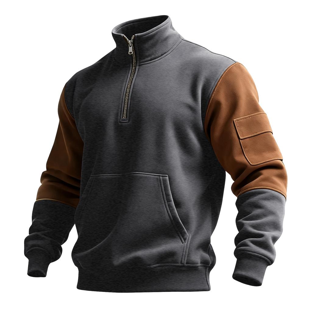 Men's Colorblock Half Zipper Sweatshirt Men's Sports Large Size Casual Sweatshirt