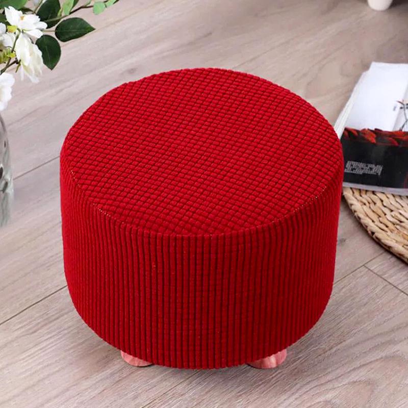 1Pc Round Seat Cover Elastic Protector Soft Pouffe Stool Removable Flannel Stool Cover Footstool