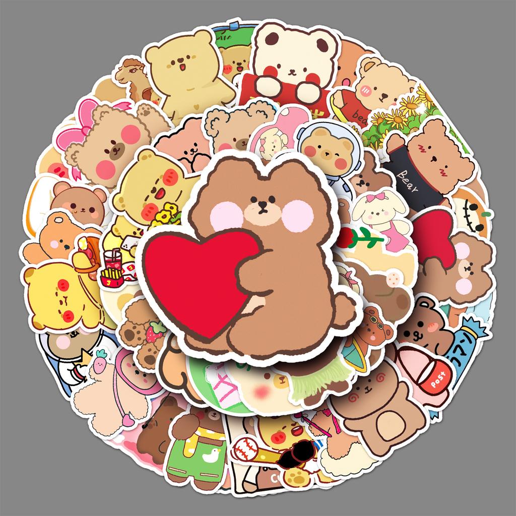 50 Cartoon Bear Doodle Personality Small Fresh Cute Children's Creative DIY Skateboard Suitcase Stickers Waterproof