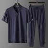 Ice Silk Short Sleeved Set Men's Summer Thin Breathable Elastic Casual Sportswear Two-piece Set