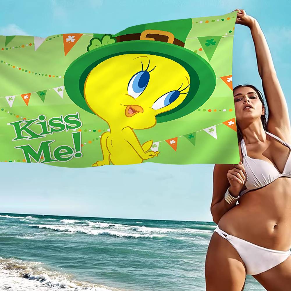 Yellow Cartoon T-Tweetys Bird Microfiber Blanket Quick Drying Beach Towels Oversized Printing Super Absorbent Pool Towel Blanket