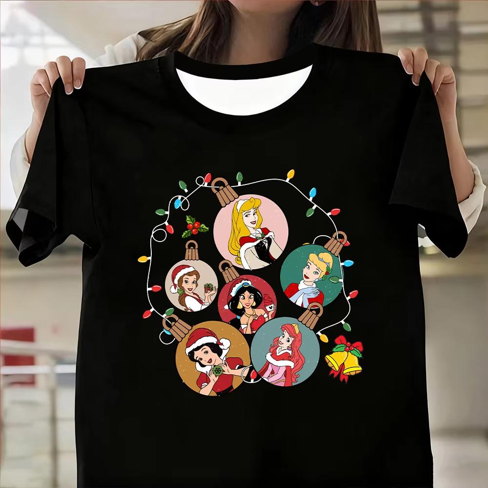 Princess Christmas Printed Top Womens Summer Breathable Oversized Tshirt Sportswear Fashion Y2k Style Short Sleeve