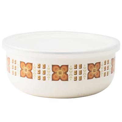 70s Reproduction Showa Retro Enamel Storage Container Round 16cm Freezer and Oven Safe Memories Gold Nuts