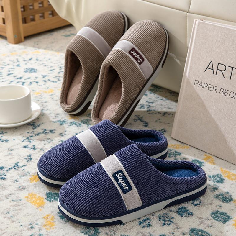 Große Herrenhausschuhe für Winter Zuhause und Innenbereich Rutschfest, Leise Warm und Bequem mit Baumwollhausschuhen für Winter