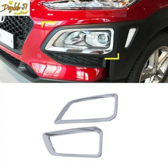 For Hyundai KONA Encino 2018- Chrome Front Fog Lamp Light Frame Cover Trim