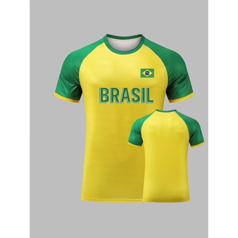 Brazil Football Fan Men s T-Shirts Outdoor Football Sports Short Sleeve Tees Summer Breathable Jersey Fashion Casual Loose Tops S