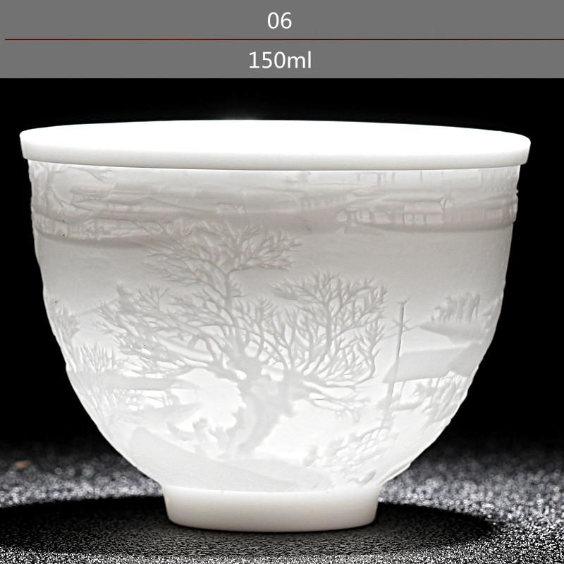Chinese White Porcelain Tea Cup Hand Three-dimensional Relief Tea Bowl Large Capacity Tea Cup Set Tea Ceremony Cup For Tea