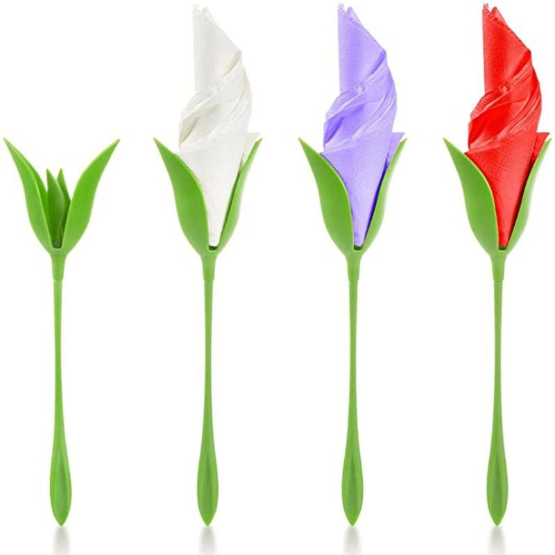 4/10/20x Bloom Napkin Holders Table Green Twist Rose Flower Buds Serviette Holder