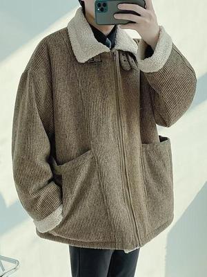 Men's Lambswool Winter Jacket, Velvet-Lined Woolen Coat, Retro American Style, Warm Street Cool Lapel Jacket.
