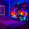 Purple Dragon Pattern Fluorescent Uv Tapestry Uv Reaction Halloween Decoration Fantasy Landscape Art